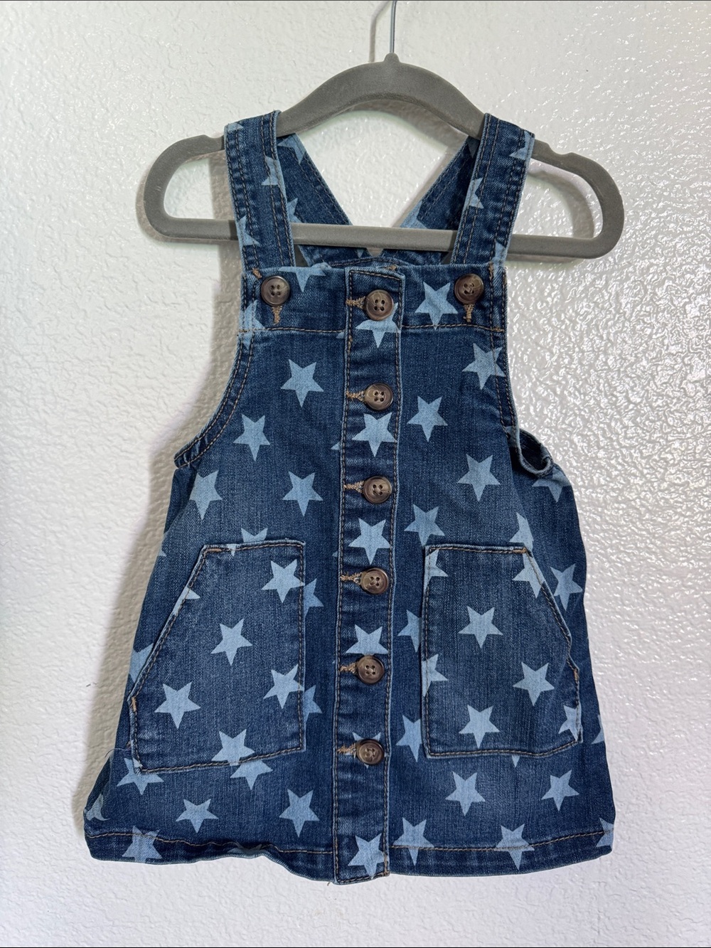 wonder nation Blue Star Print Denim Overall Dress